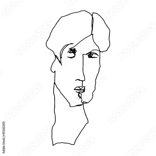 Human portrait line drawing. Sketch of an unattractive, plain looking abstract person. Digitally created illustration of a fictive person.