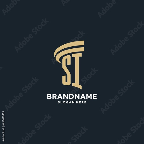 SI monogram with pillar icon design, luxury and modern legal logo design ideas