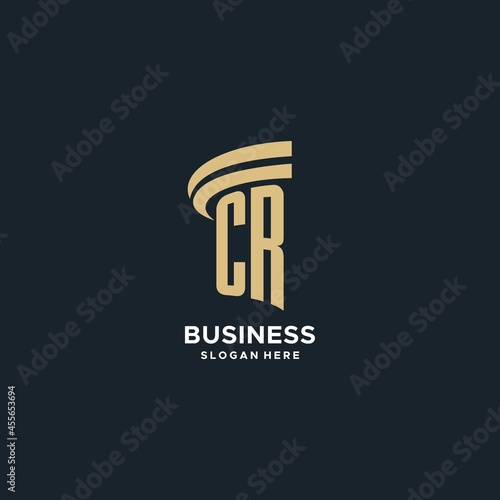 CR monogram with pillar icon design, luxury and modern legal logo design ideas
