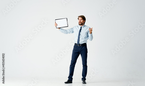 business man in shirt with tie sheet of paper copy space studio