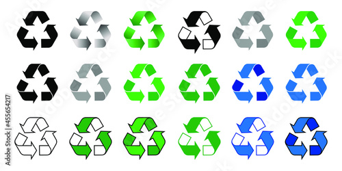 Set of recycling signs, arrow icons isolated on white. Recycling environmental symbols. Recycling sign. Vector illustration