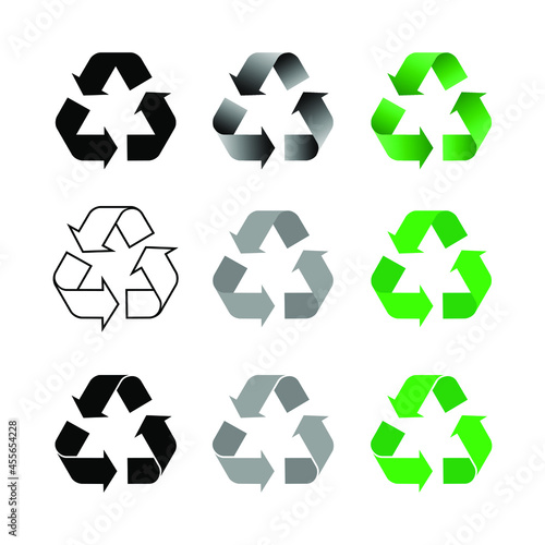 Set of recycling signs, arrow icons isolated on white. Recycling environmental symbols. Recycling sign. Vector illustration