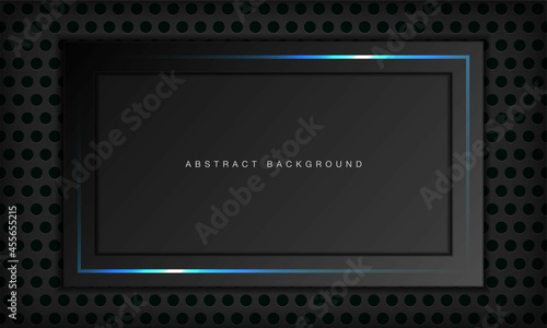 Abstract metallic black frame layout modern technology design template. Overlap dimension layers 3D effect with blue light neon line decoration.
