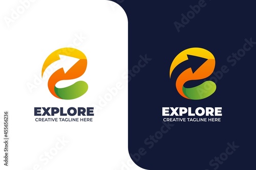 Letter E and Arrow Abstract Gradient Logo