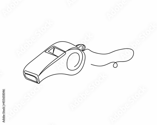 Continuous one line drawing of sport whistle icon in silhouette on a white background. Linear stylized.