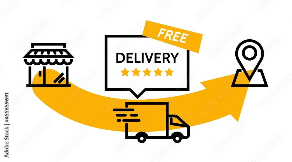 Store. Fast delivery Truck, pin simple line icon service. Vector line illustration isolated. Store. Fast delivery Truck, pin simple line icon service. Vector line illustration isolated.