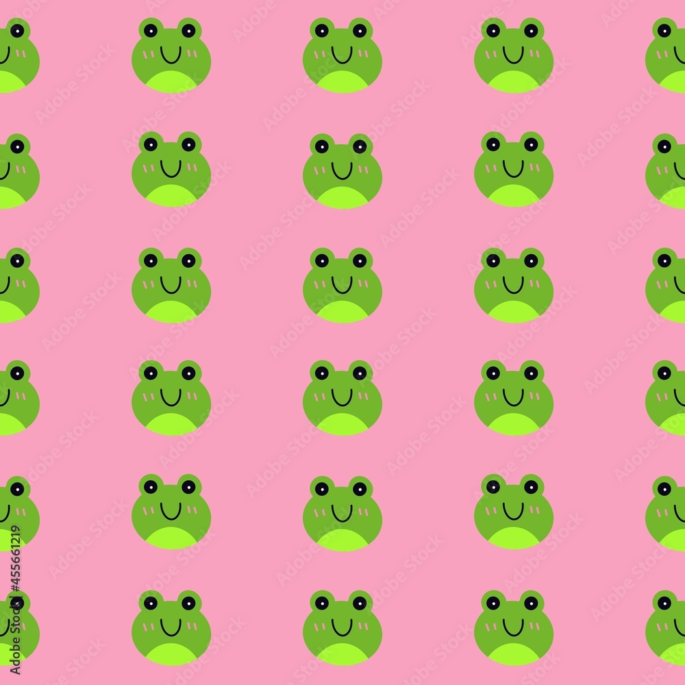 Obraz premium Seamless pattern cute frog whith pink background.