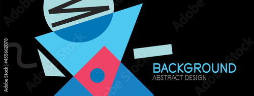 Abstract background. Blocks, lines, triangles, circles composition. Techno or business concept for wallpaper, banner, background, landing page