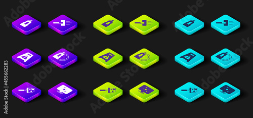 Set Rubber cleaner for windows, Home cleaning service, Wet floor, Dishwashing liquid bottle, Vacuum and icon. Vector