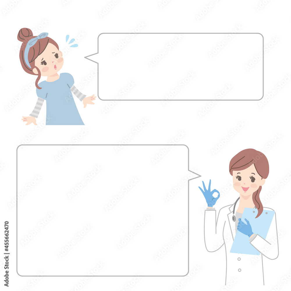 医者に相談する不安な女の子と解決策を伝える医師