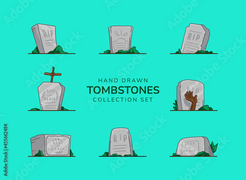Set of hand drawn halloween tombstone collection