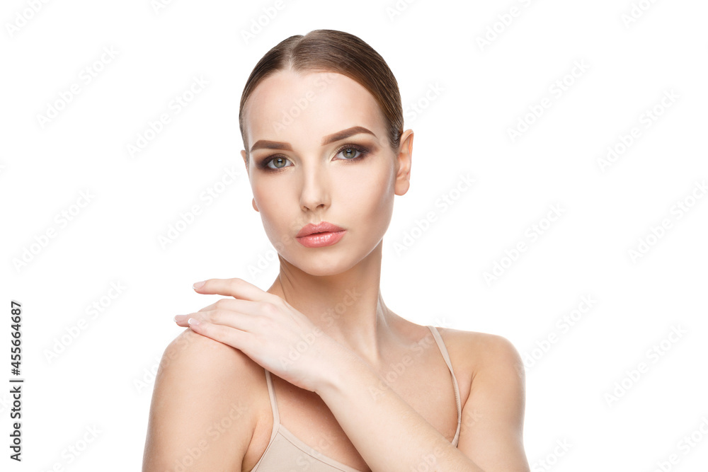 Beautiful Young Woman with Clean Fresh Skin isolated on white background Beautiful Young Woman with Clean Fresh Skin isolated on white background