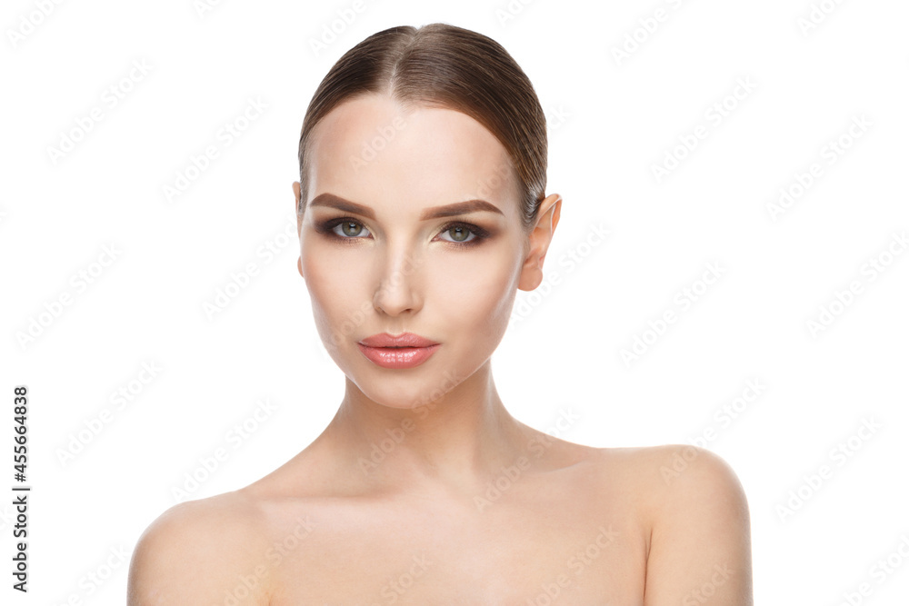 Beautiful Young Woman with Clean Fresh Skin isolated on white background Beautiful Young Woman with Clean Fresh Skin isolated on white background