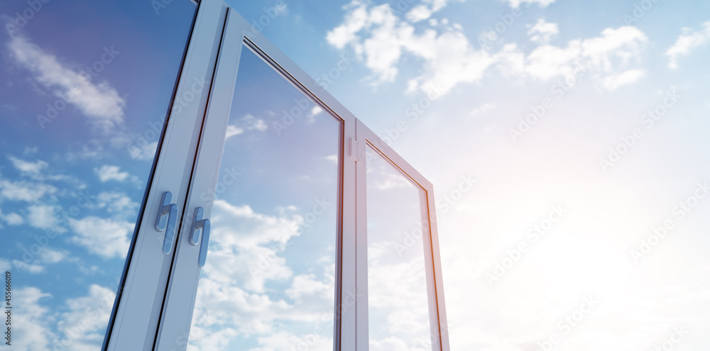 New clear and clean PCV windows on sunny sky New clear and clean PCV windows on sunny sky