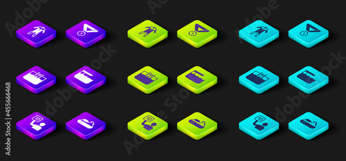 Set Assessment of judges, Jet ski, Swimming pool with ladder, Diving board or springboard, Medal and Wetsuit for scuba diving icon. Vector