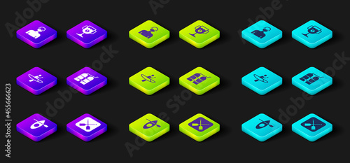 Set Kayak and paddle, Paddle, Aqualung, Award cup and Swimmer icon. Vector