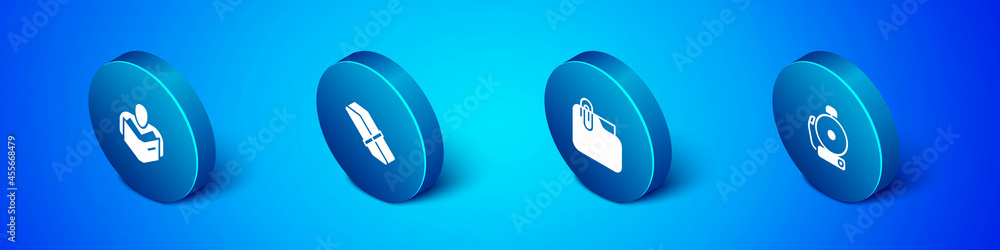 Set Isometric Man reading book, Document folder with clip, Ringing alarm bell and Eraser or rubber icon. Vector Set Isometric Man reading book, Document folder with clip, Ringing alarm bell and Eraser or rubber icon. Vector