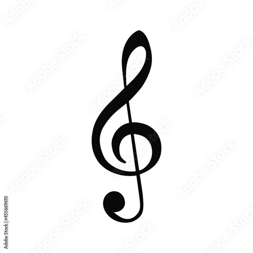 Treble clef on a white background. Symbol template for learning and recording melodies, compositions in musical notation. Vector.