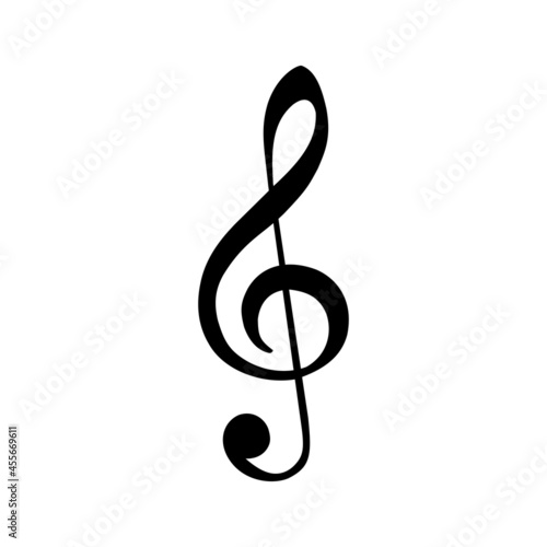 Treble clef on a white background. Symbol template for learning and recording melodies, compositions in musical notation.  photo