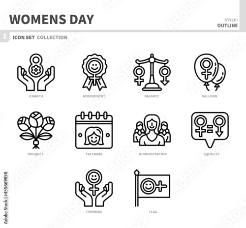 womens day icon set,outline style,vector and illustration