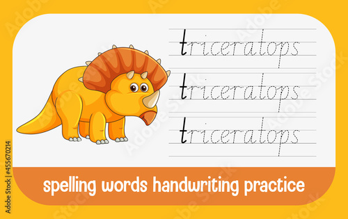 Spelling words dinosaur handwriting practice worksheet