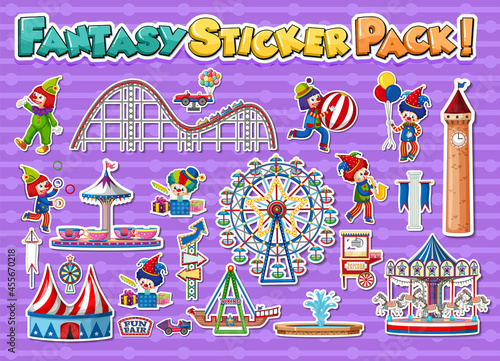 Sticker set with amusement park and funfair objects