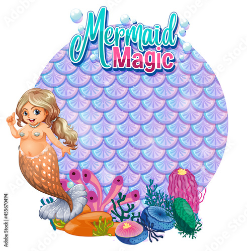 Beautiful mermaid carton character with blank pastel scales banner isolated