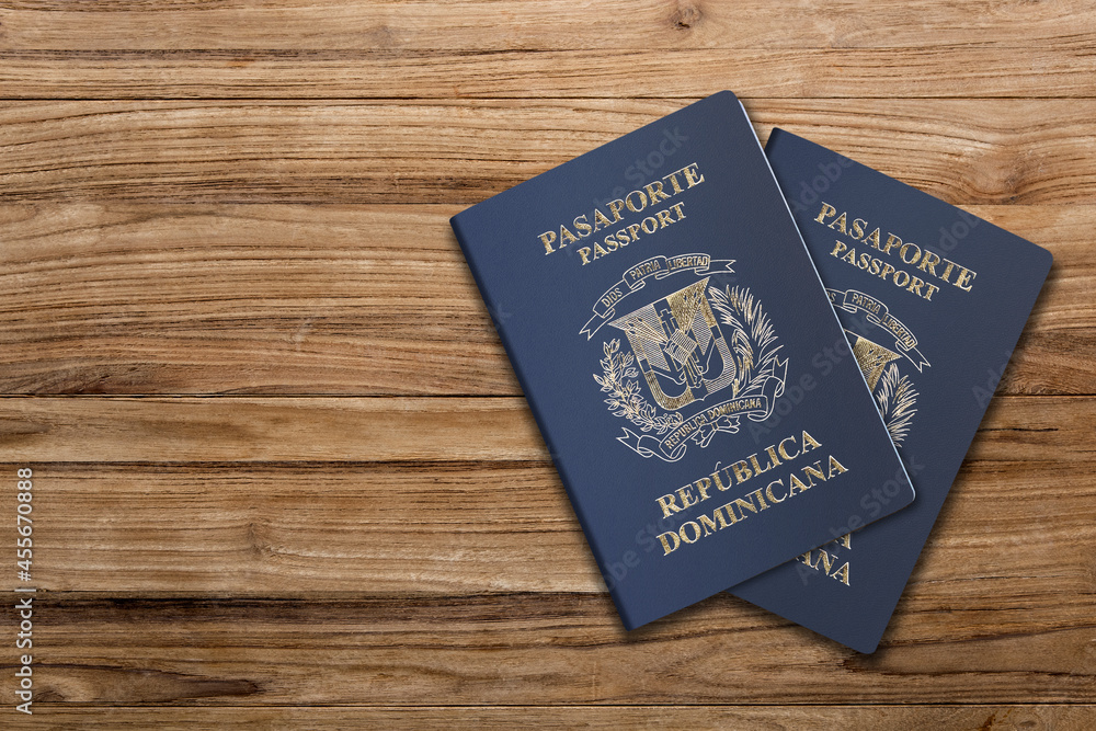 Dominican Republic  passport, for a Dominican citizen, citizenship by investment - obrazy, fototapety, plakaty 