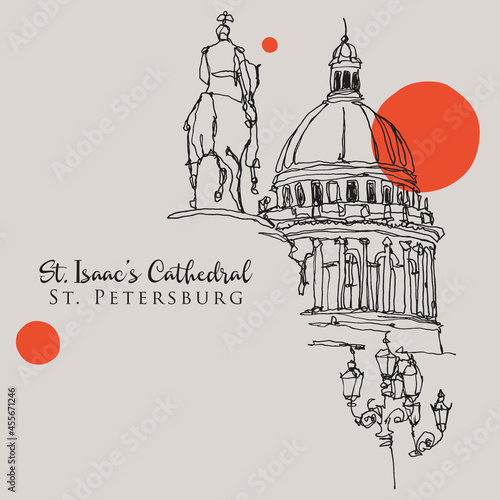 Drawing sketch illustration of St. Isaac's Cathedral in St. Petersburg, Russia