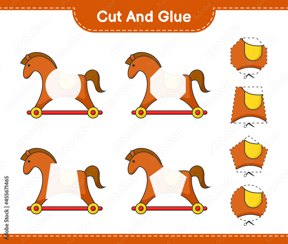 Cut and glue, cut parts of Rocking Horse and glue them. Educational children game, printable worksheet, vector illustration