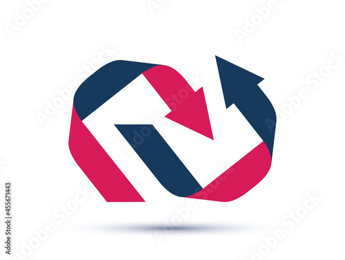 Loop arrows vector logo or sign, double arrows refresh symbol, teamwork concept, cooperation and interaction, swap and exchange.
