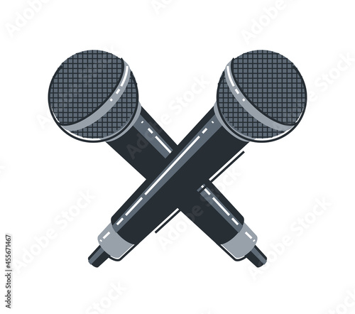 Microphone emblem isolated over white background vector flat linear style illustration isolated, logo or icon for singer or rapper or stand-up comic.