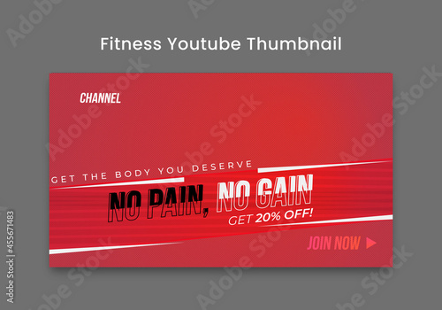 Youtube video live stream thumbnail, banner, post for fitness, gym vector design template