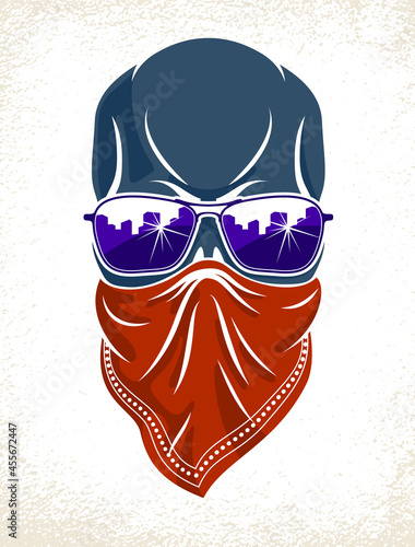 Urban stylish skull vector logo or icon, aggressive criminal scull tattoo, gangster style.