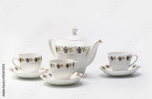 Luxury Vintage Porcelain coffe or tea set - tableware on white background