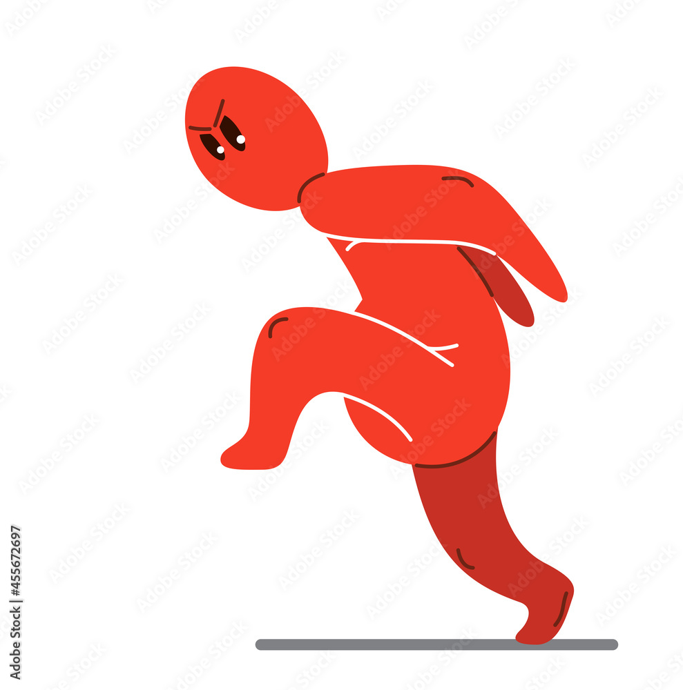 Angry cartoon man attack walking puncher aggressive hooligan vector cartoon flat style illustration isolated on white, nice icon or small simple drawing of human.