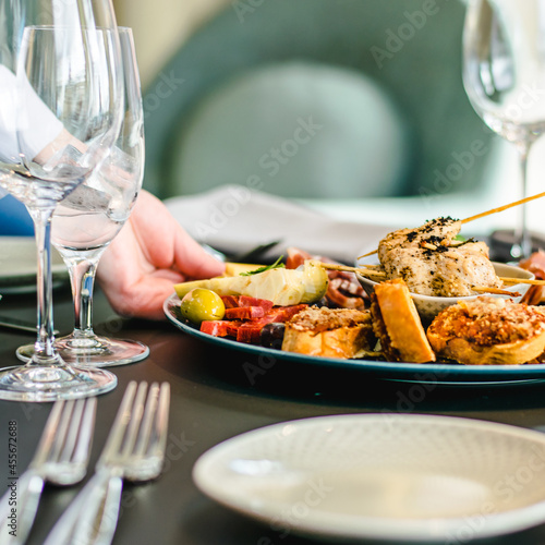 Appetizers platter at a restaurant on a table