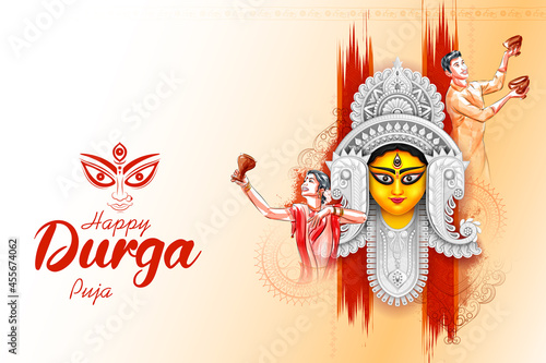 Goddess Durga Face in Happy Durga Puja Subh Navratri Indian religious header banner background photo
