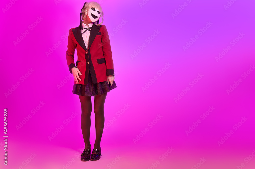 Girl with playing cards and mask in hands Girl with playing cards and mask in hands