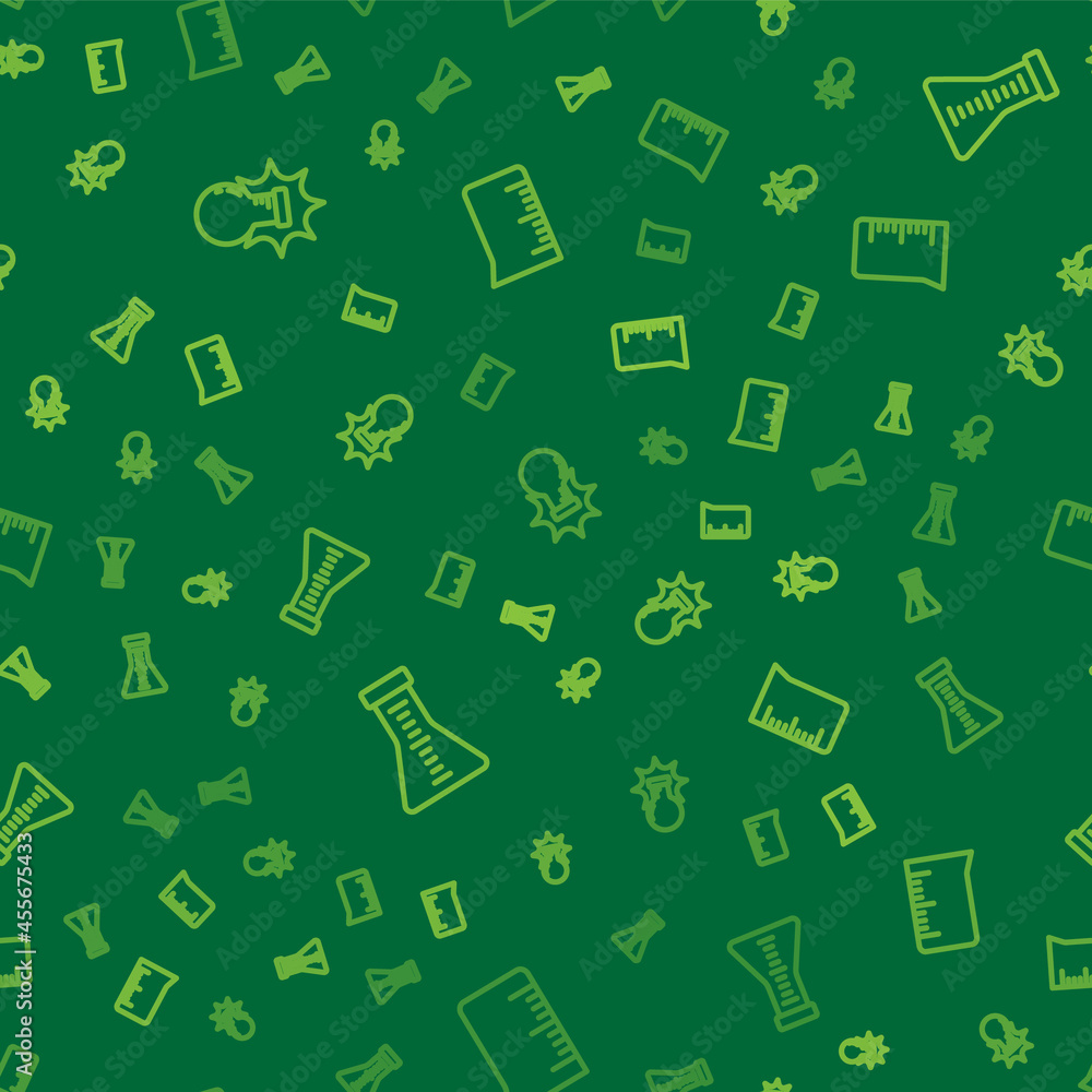 Set line Chemical explosion, Test tube and flask and Laboratory glassware or beaker on seamless pattern. Vector Set line Chemical explosion, Test tube and flask and Laboratory glassware or beaker on seamless pattern. Vector