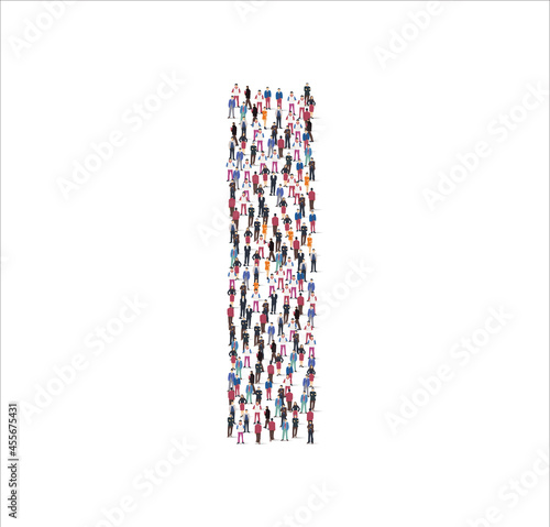 Men and women characters illustration flat. forming the consonant I symbol on white background. Vector illustration, Group, People set