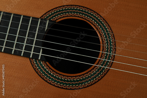 Classical guitar all over background, close up