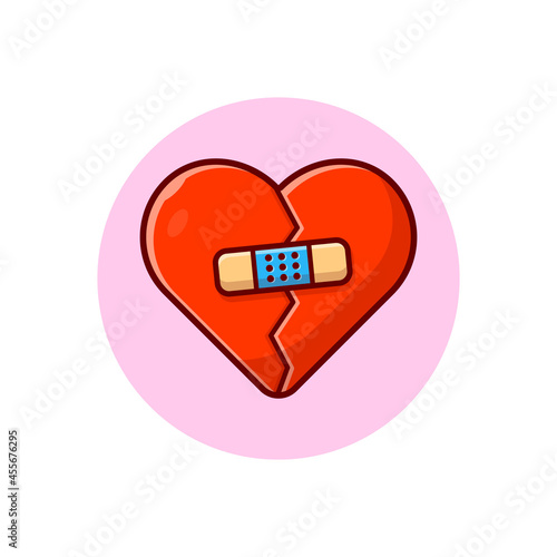 Broken Heart With Injury Tape Plaster Cartoon Vector Icon Illustration. Art Object Icon Concept Isolated Premium Vector. Flat Cartoon Style