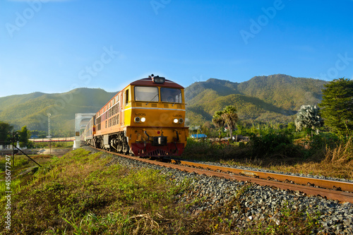SRT4205 .Special Express Train No. 8 Chiang Mai - Bangkok Crossing the bridge to Khun Tan Station on the high mountain