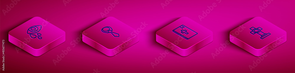 Set Isometric line Tear cry eye, Tie, Holy bible book and Grave with cross icon. Vector Set Isometric line Tear cry eye, Tie, Holy bible book and Grave with cross icon. Vector