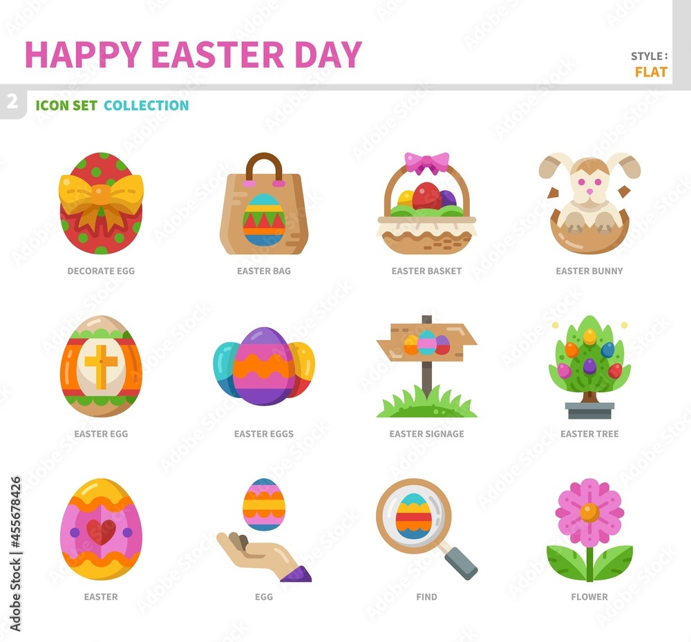 happy easter day icon set,color flat style,vector and illustration