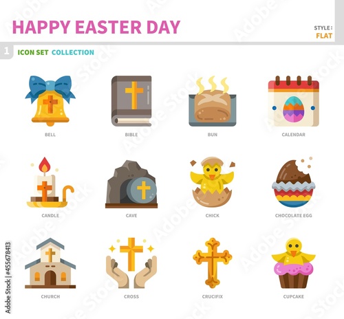 happy easter day icon set,color flat style,vector and illustration