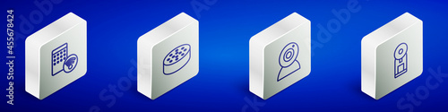Set Isometric line Air humidifier, Water sensor, Web camera and Smart coffee machine icon. Vector