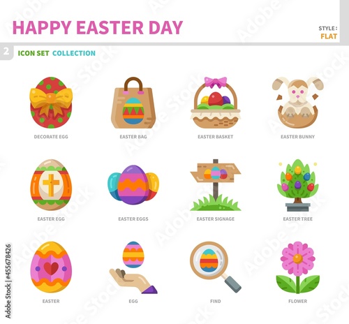 happy easter day icon set,color flat style,vector and illustration