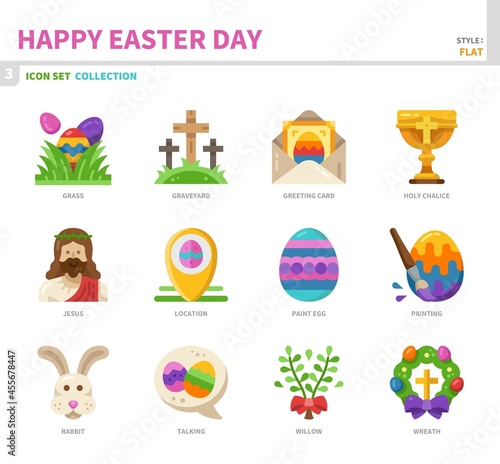 happy easter day icon set,color flat style,vector and illustration